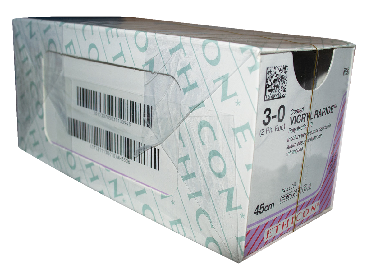 Vicryl Rapide Sutures Undyed Coated 45cm 3-0 1/2 Circle PRIME Conventional Cut PC-22 22mm W9927 12pk