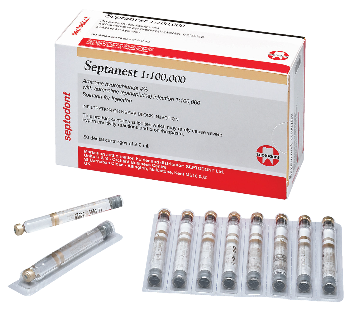 Septanest Articaine Anaesthetic 1:100,000 2.2ml 50pk