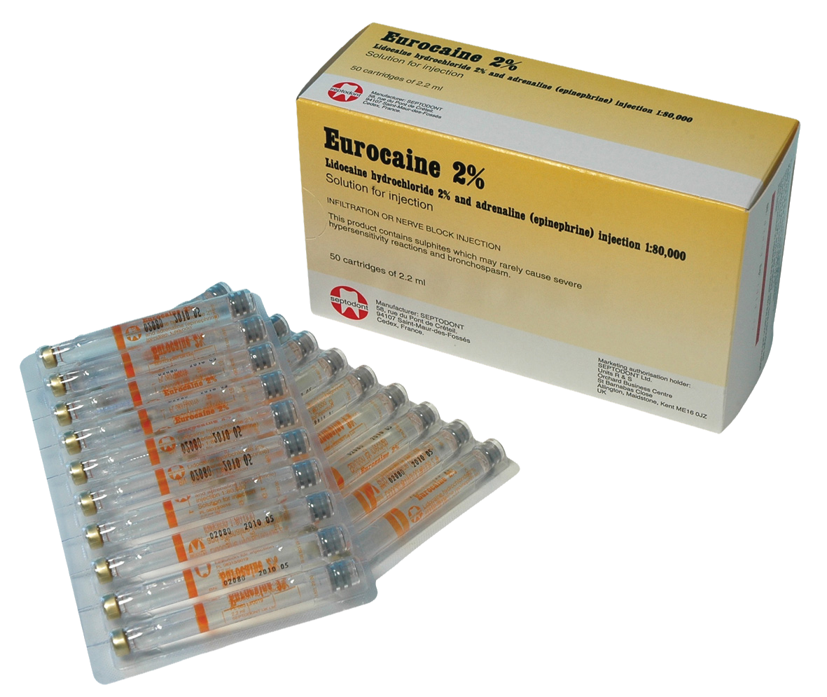 Eurocaine Lig 2% + Adrenaline 2.2ml 50pk