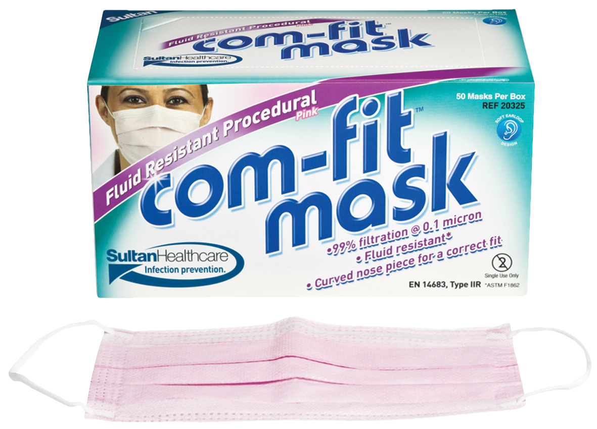 Com Fit Face Mask Fluid Res Loop IIR Pink 50pk