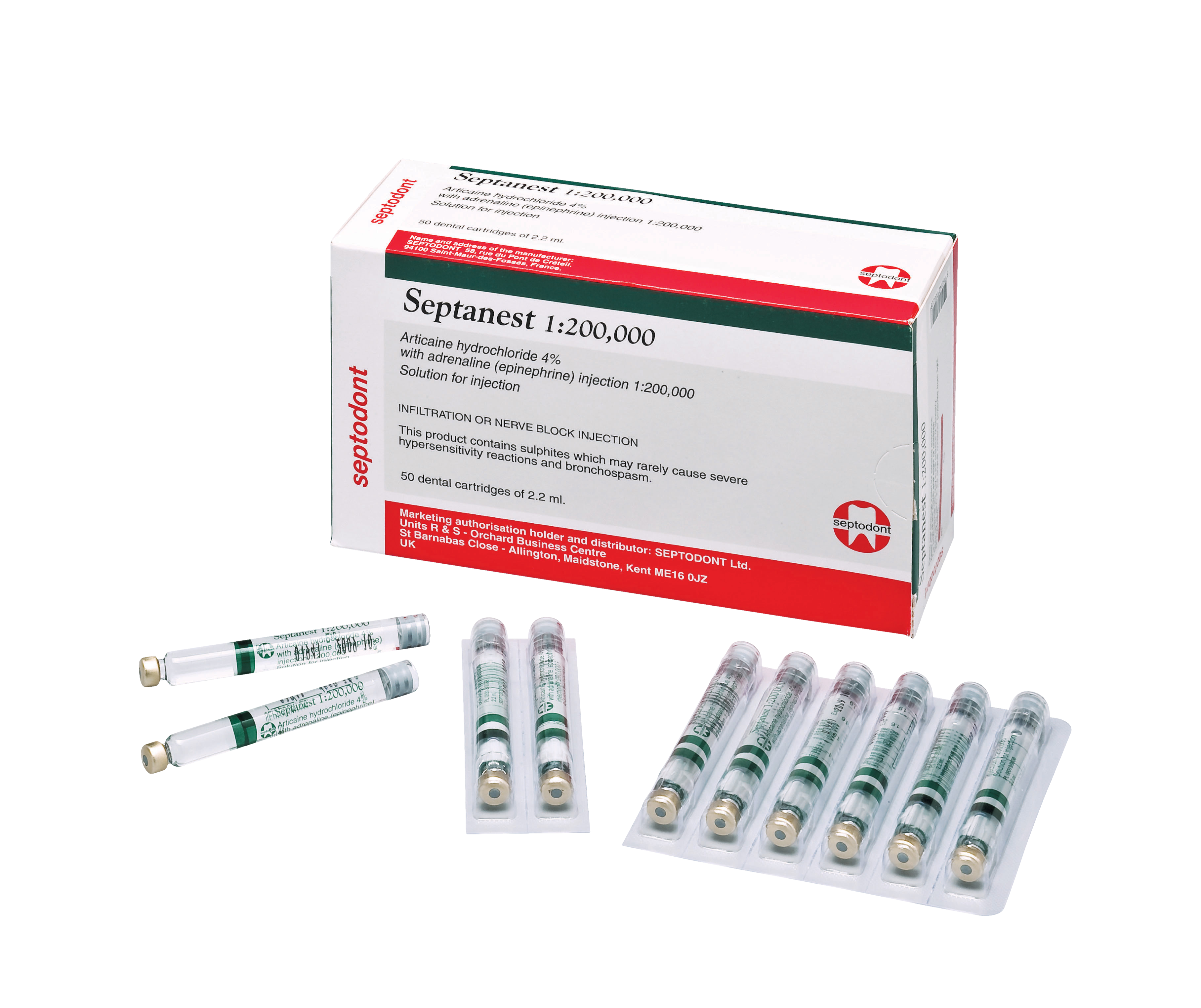 Septanest Articaine Anaesthetic 1:200,000 2.2ml 50pk