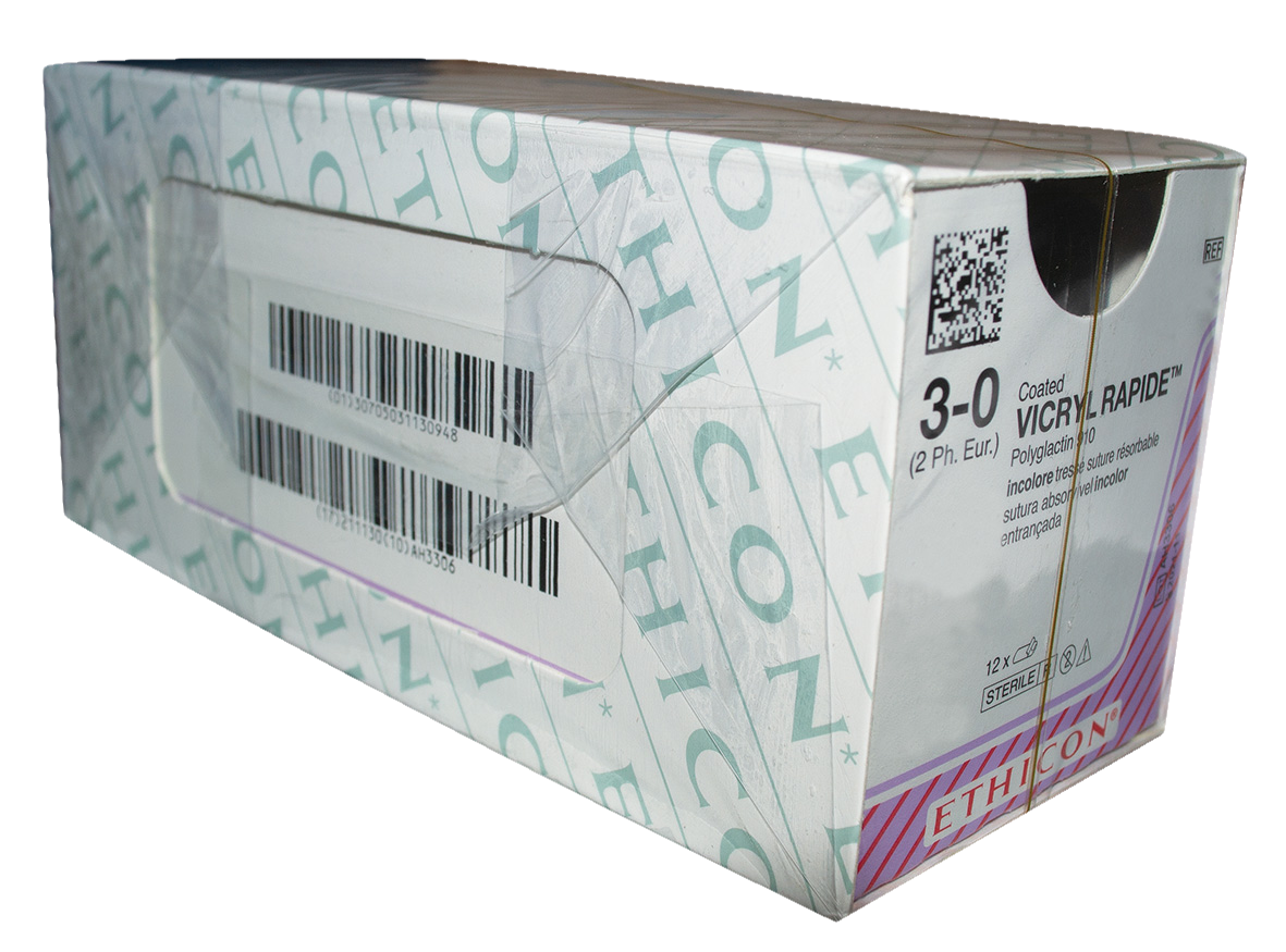 Vicryl Rapide Sutures Undyed Coated 75cm 3-0 3/8 Circle Reverse Cutting PS 26mm W9932 12pk