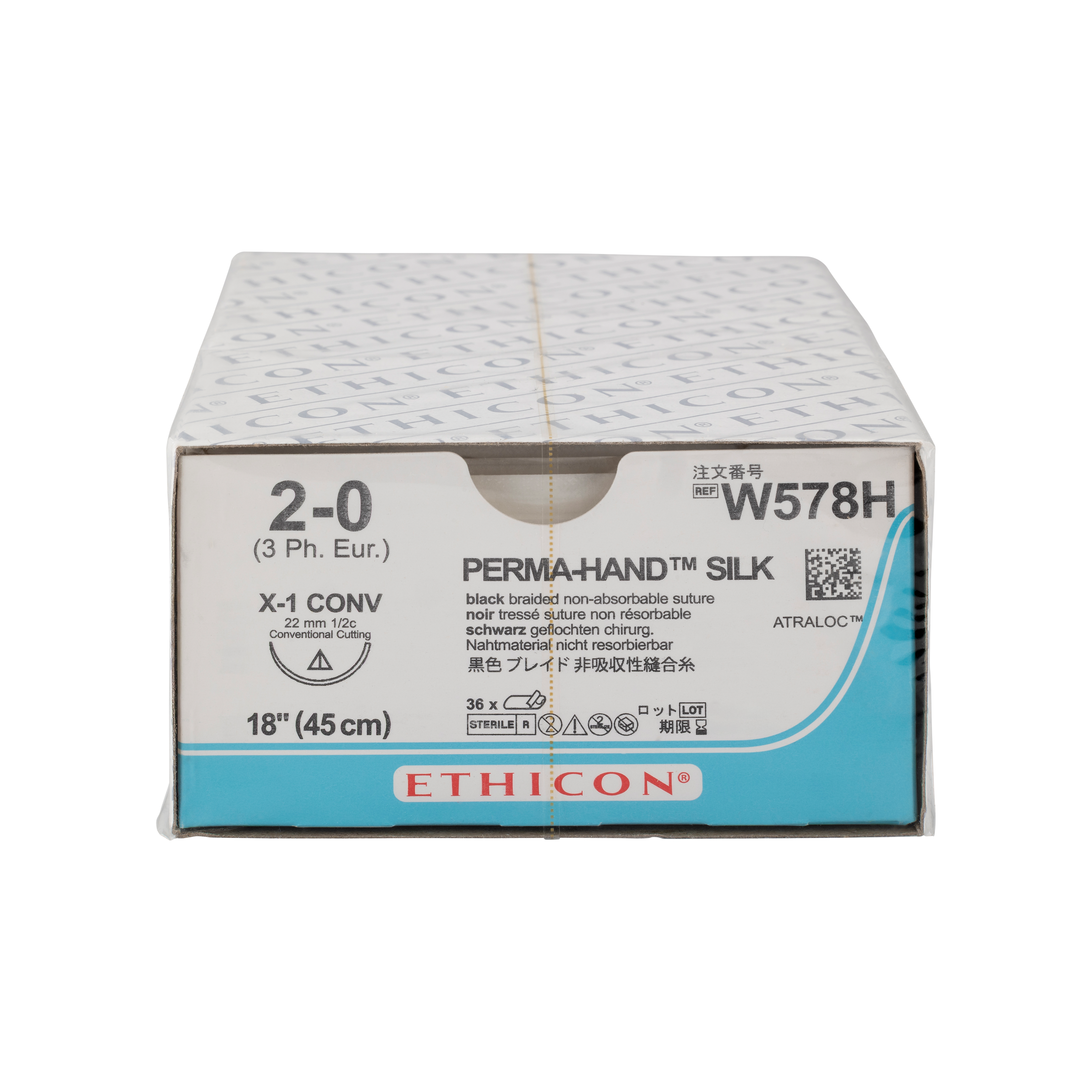 Mersilk Sutures Black Coated 45cm 2-0 1/2 Circle Conventional Cutting X-1 22mm W578H 36pk