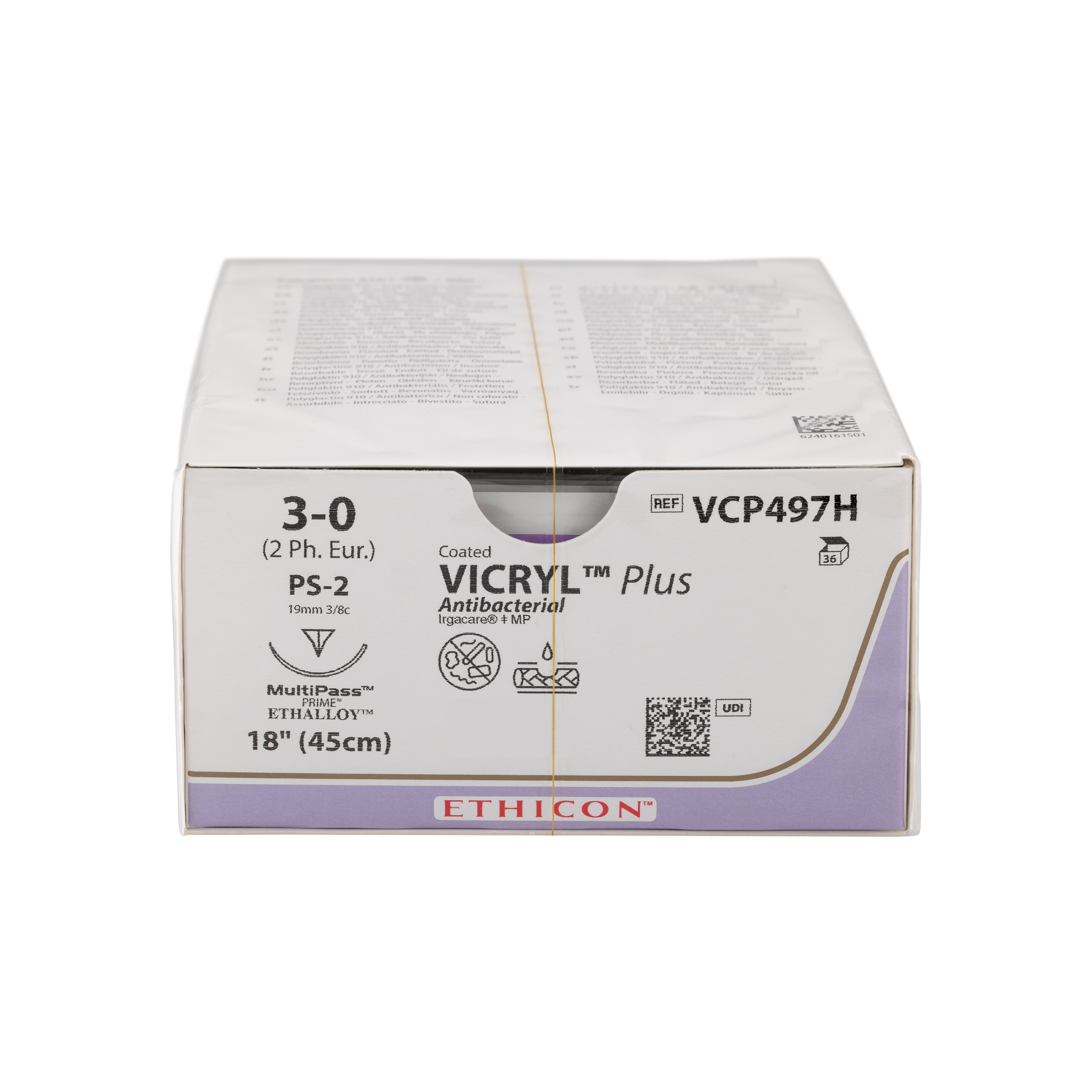 Vicryl Plus Sutures Undyed Coated 45cm 3-0 3/8 Circle PRIME Reverse Cutting PS-2 19mm VCP497H 36pk
