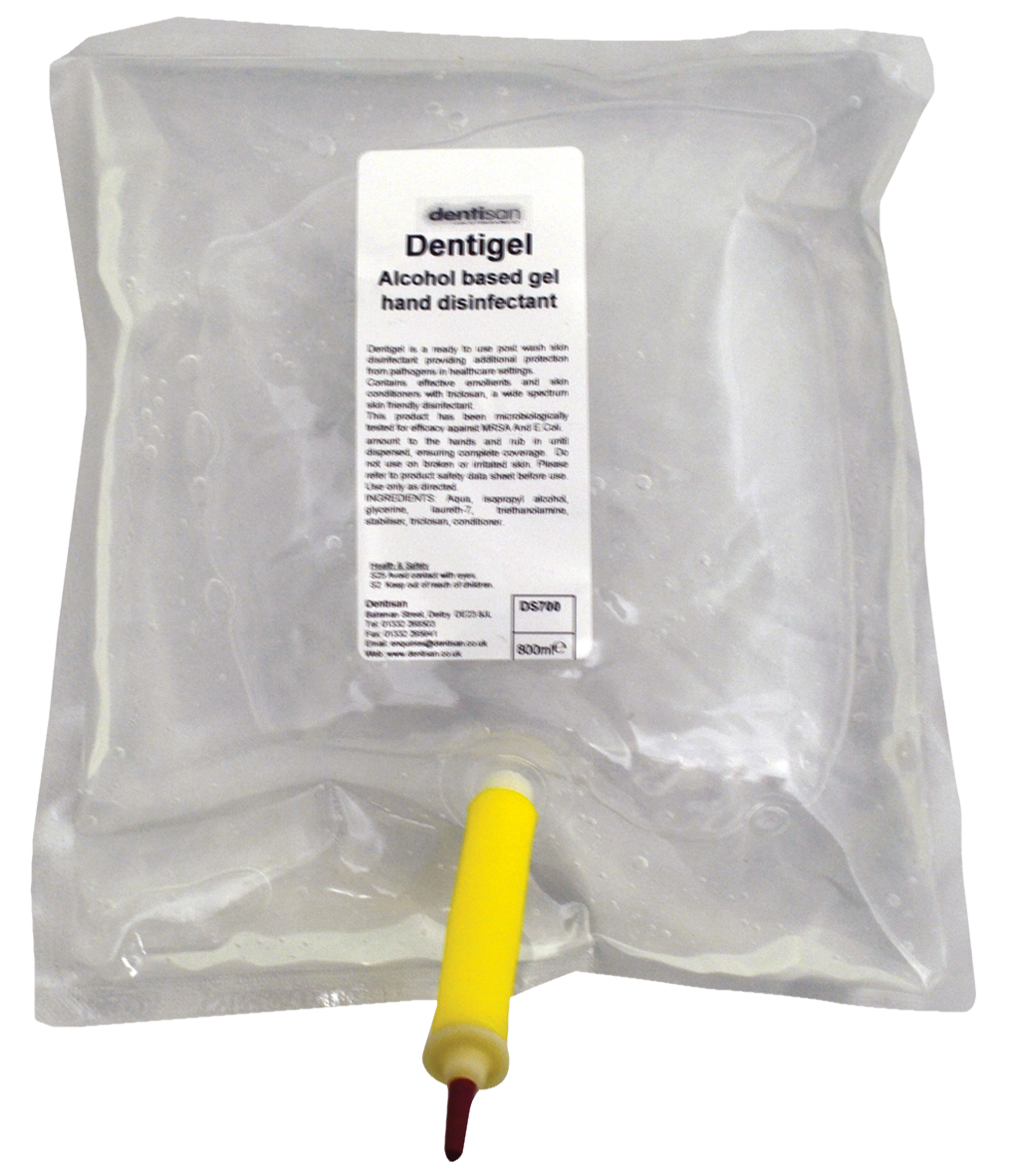 Dentigel Pouch Alcohol Hand Disinfectant 800ml 6pk