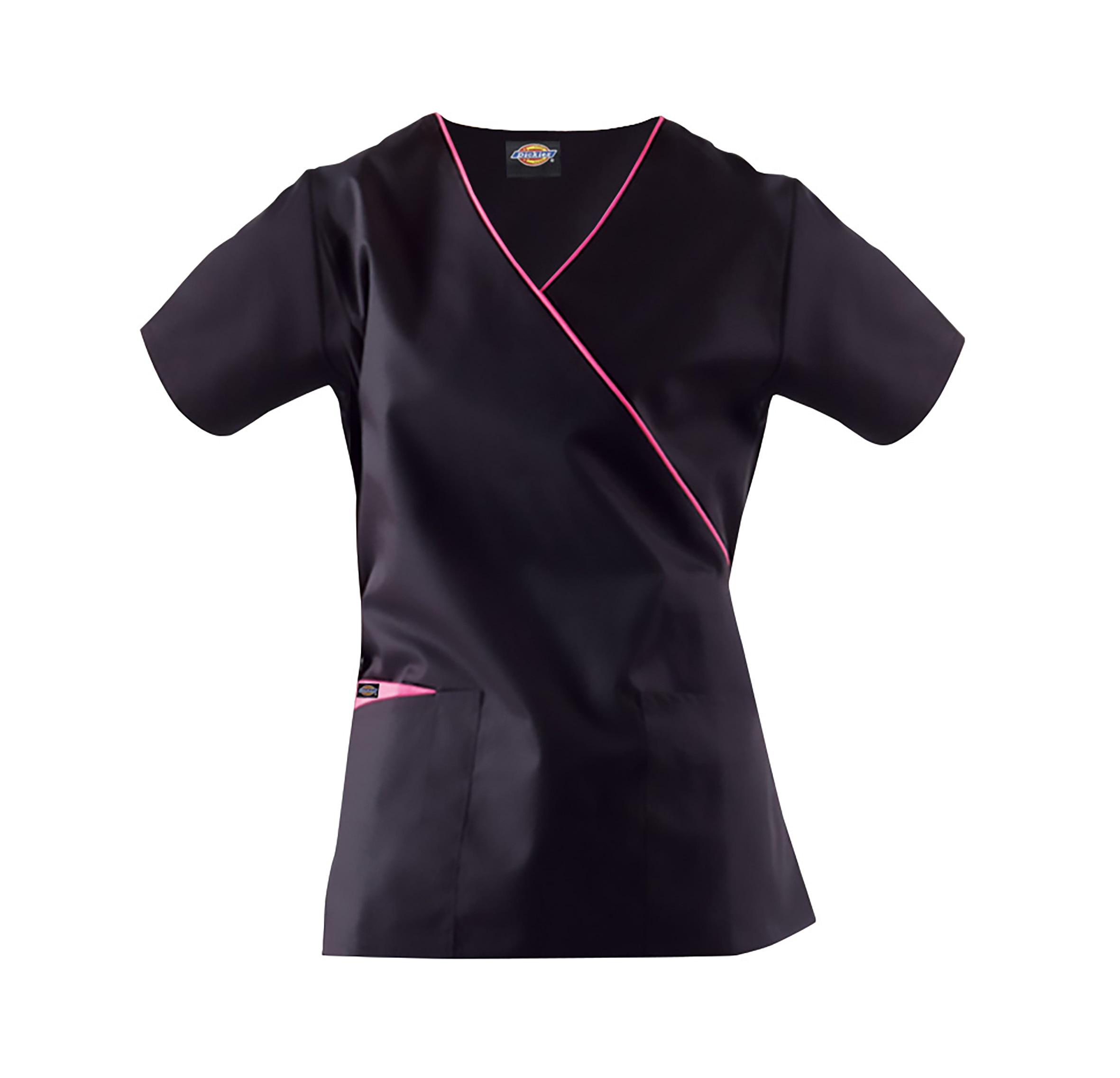 Dickies Ladies Mock Wrap Top Black/Pink XL