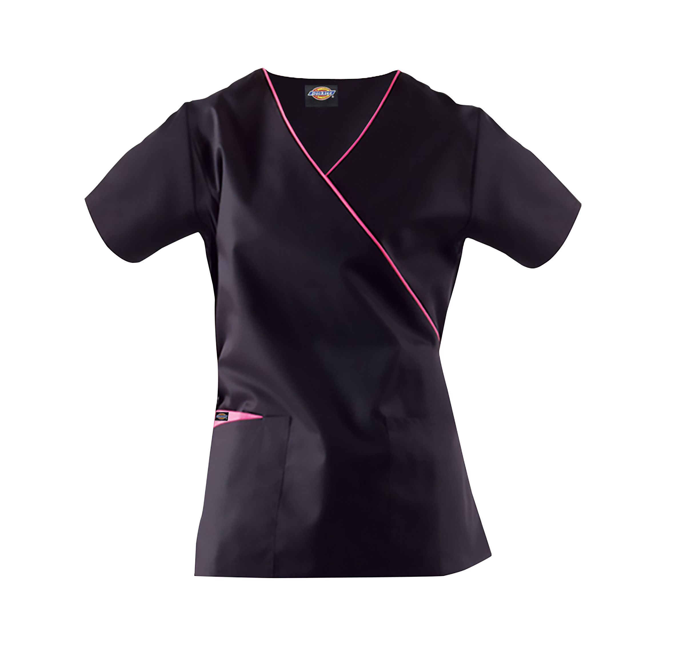 Dickies Ladies Mock Wrap Top Black/Pink XL