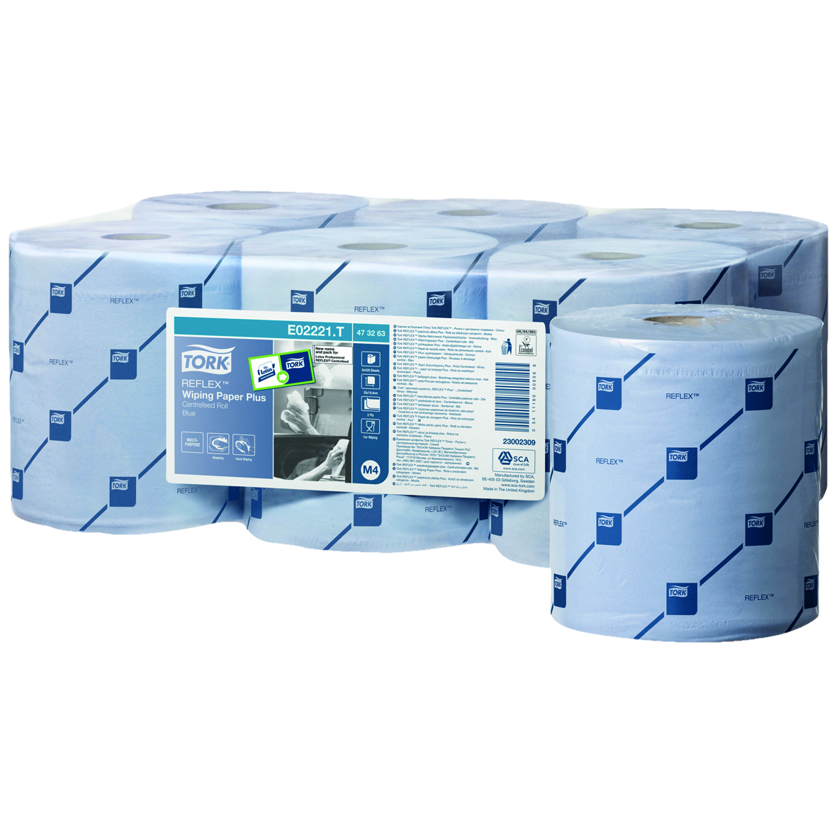 Tork Reflex Wiper Rolls 2-ply Centrefeed Blue 6pk