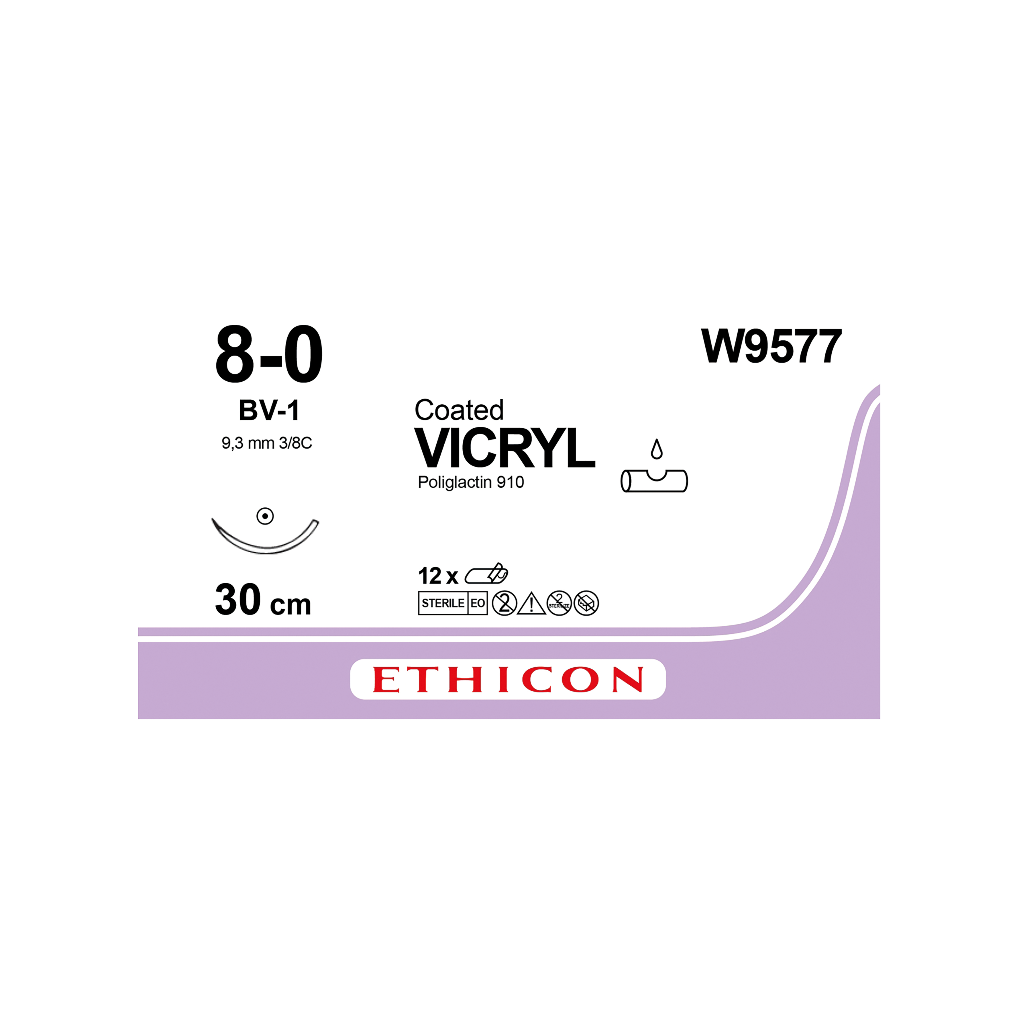Ethicon Sutures Vicryl 8/0 3/8 Circle Taperpoint 9.3mm W9577 12pk