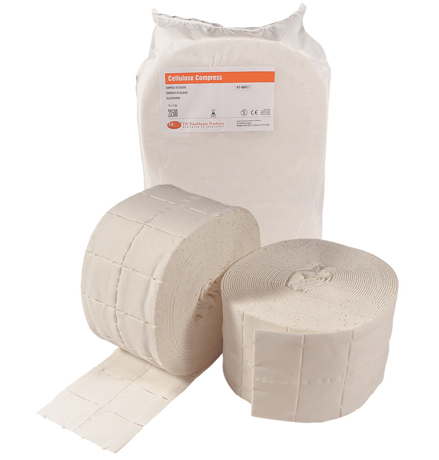 DEHP Cellulose Compress 12-Ply 4 x 5cm 500 Roll 2pk