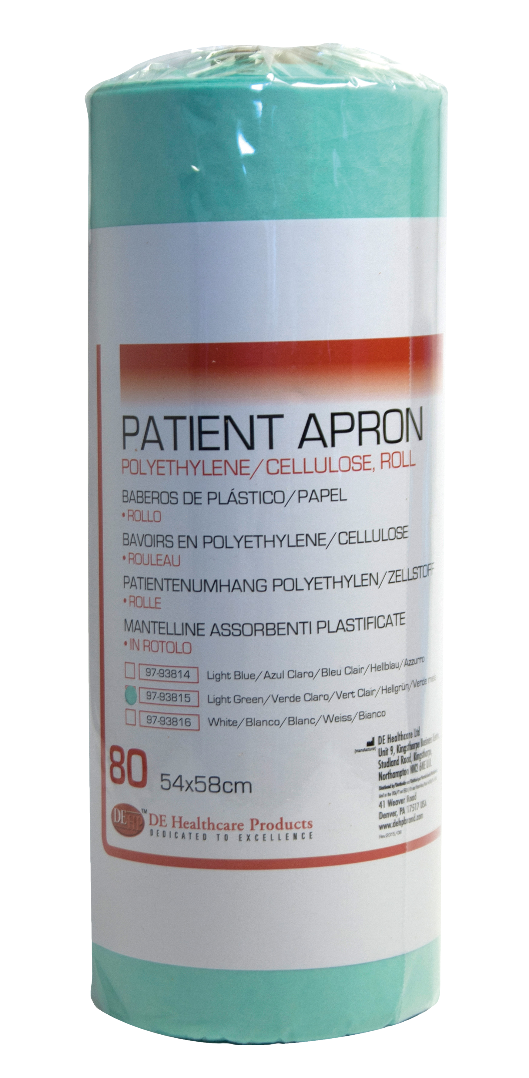 DEHP Patient Apron PE/Paper Light Green 54x58cm 80roll - suitable for patient only