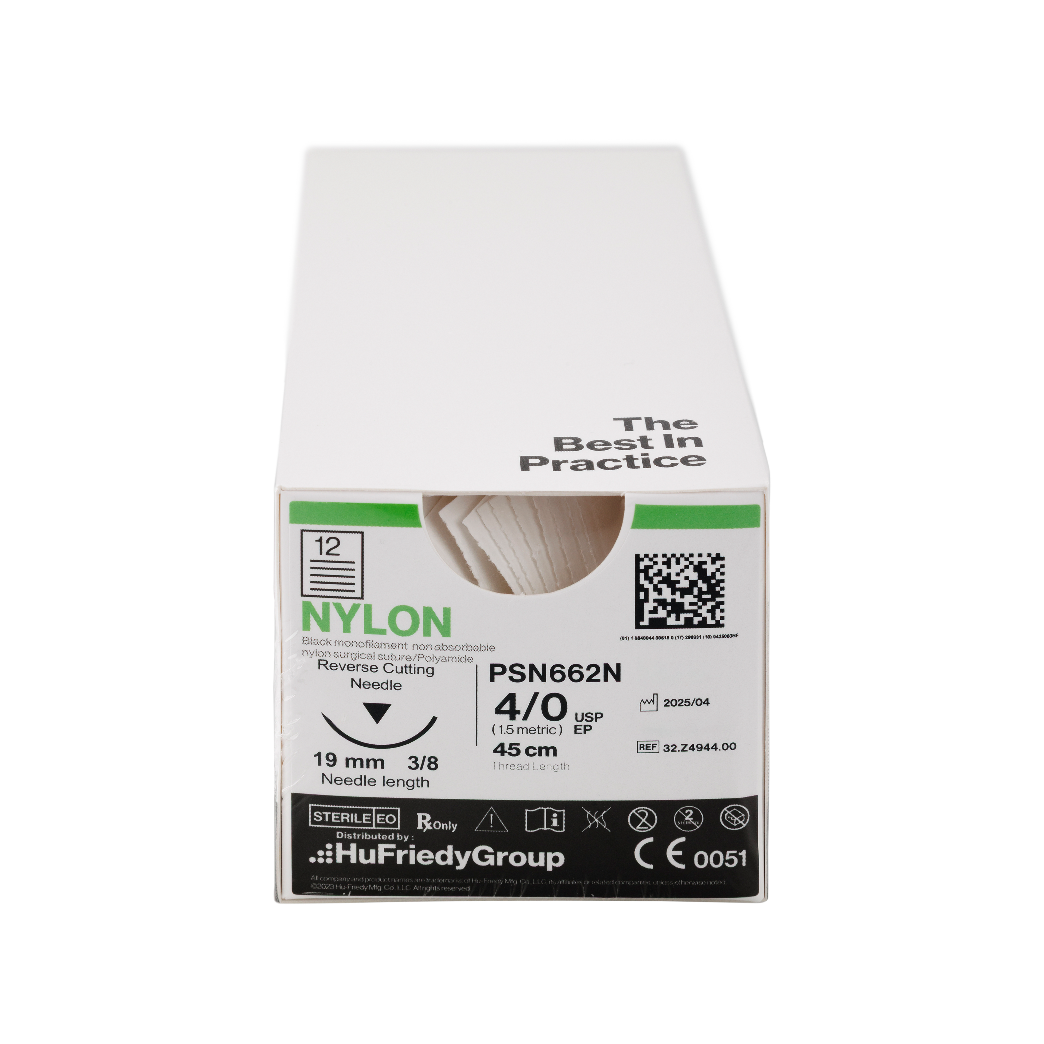 Nylon Sutures Black Uncoated 45cm 4-0 3/8 Circle Reverse Cutting C-6 18.7mm PSN662N 12pk
