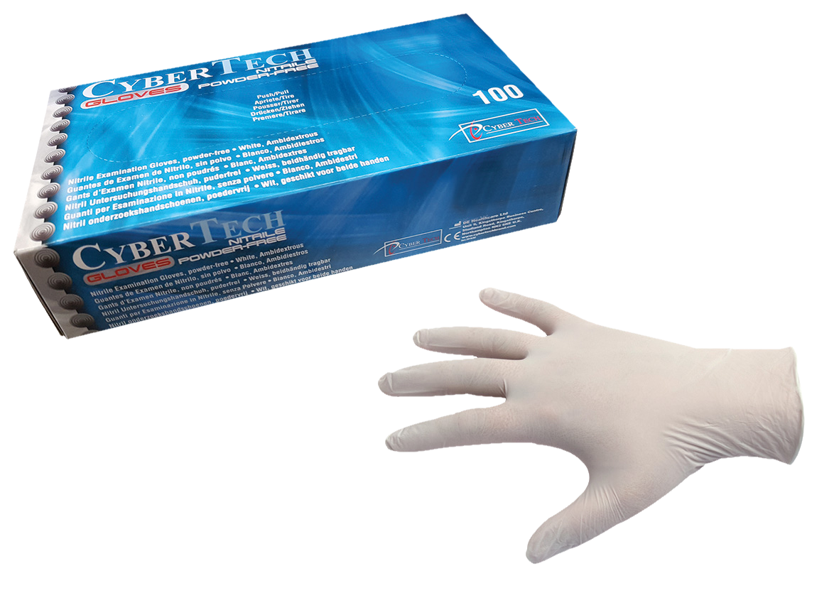Cyber Gloves Nitrile Powder-Free Text White XS 100pk