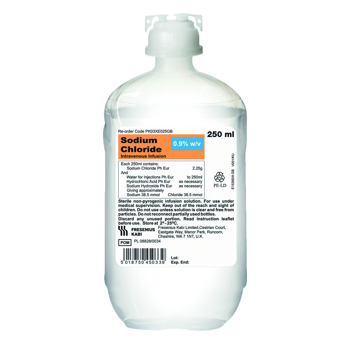 Sodium Chloride Saline 0.9% IV Infusion Kabipac 250ml