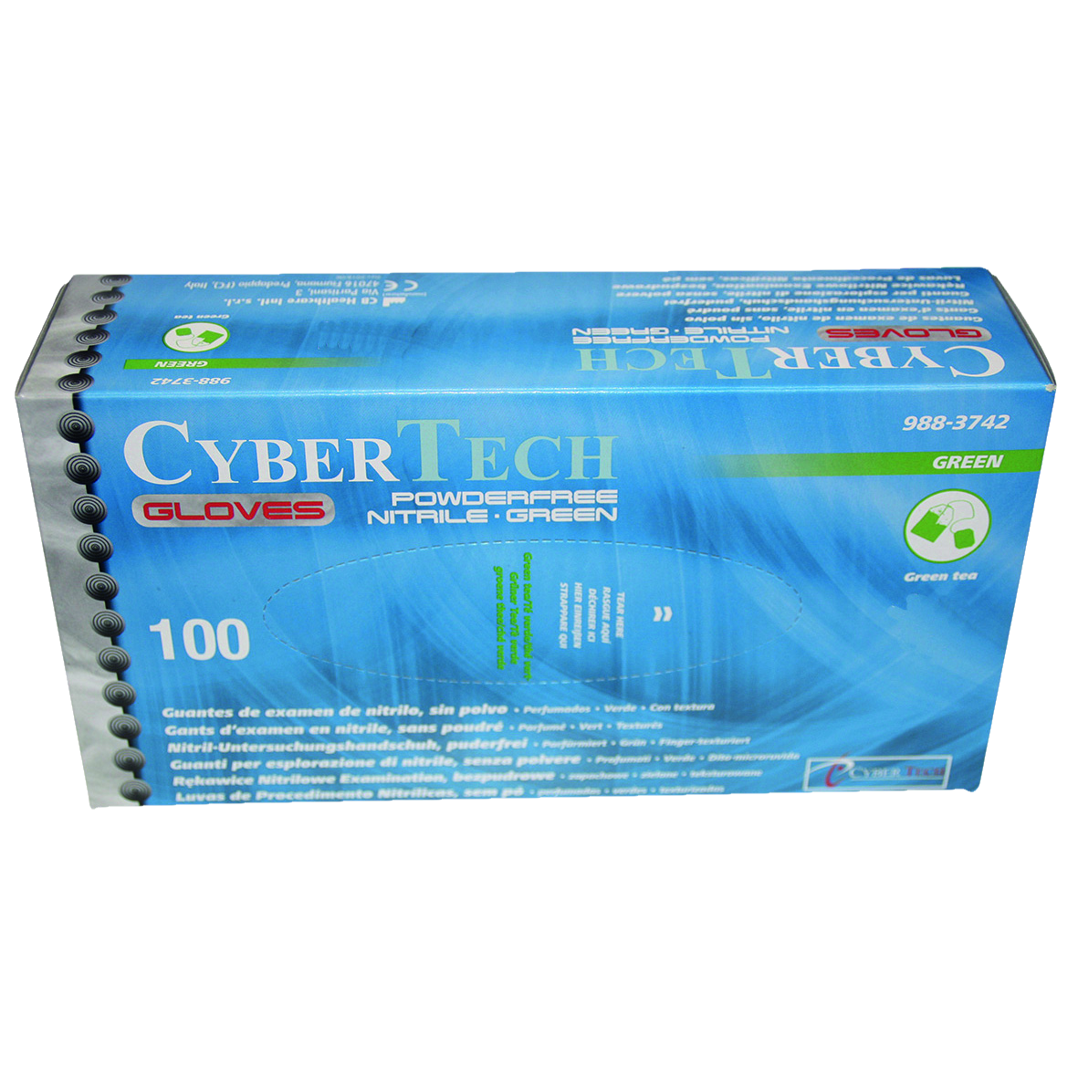 Cyber Gloves Nitrile Powder-Free Text Green Tea XS 100pk