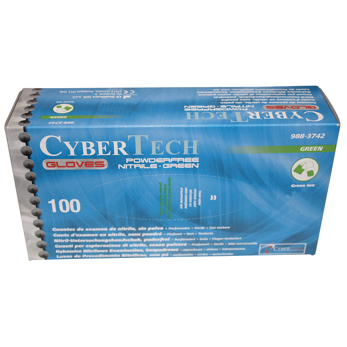 Cyber Gloves Nitrile Powder-Free Text Green Tea M 100pk