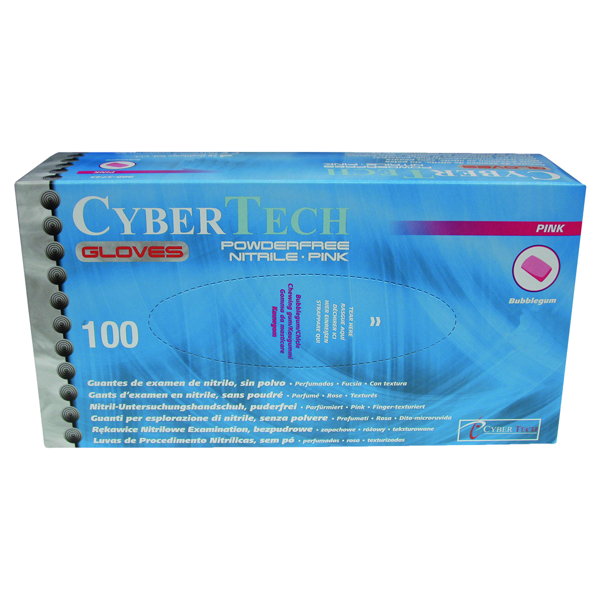Cyber Gloves Nitrile Powder-Free Text Pink B/Gum M 100pk