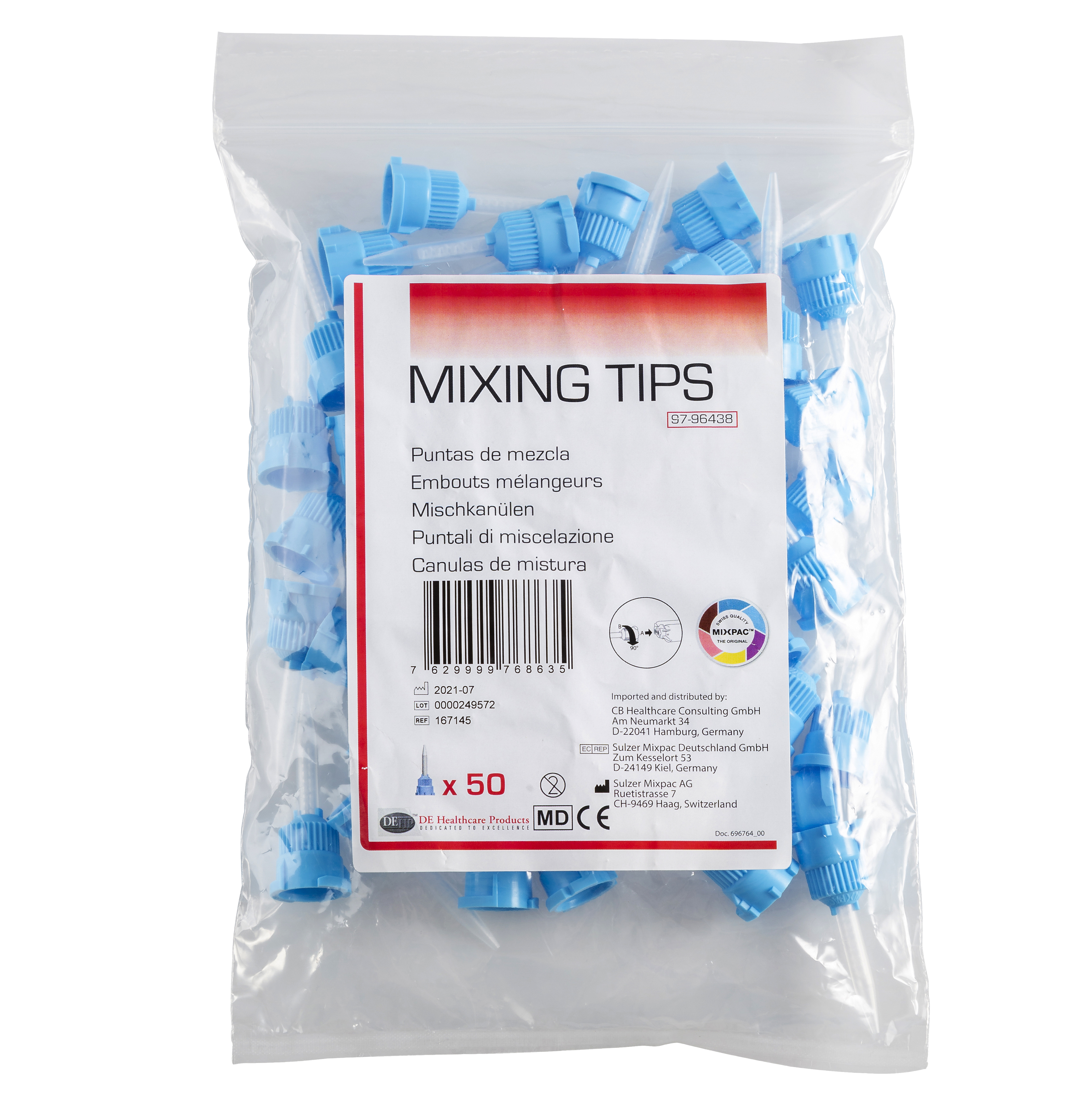 DEHP T-Mixer Tips 1:1 Light Blue S50 50pk