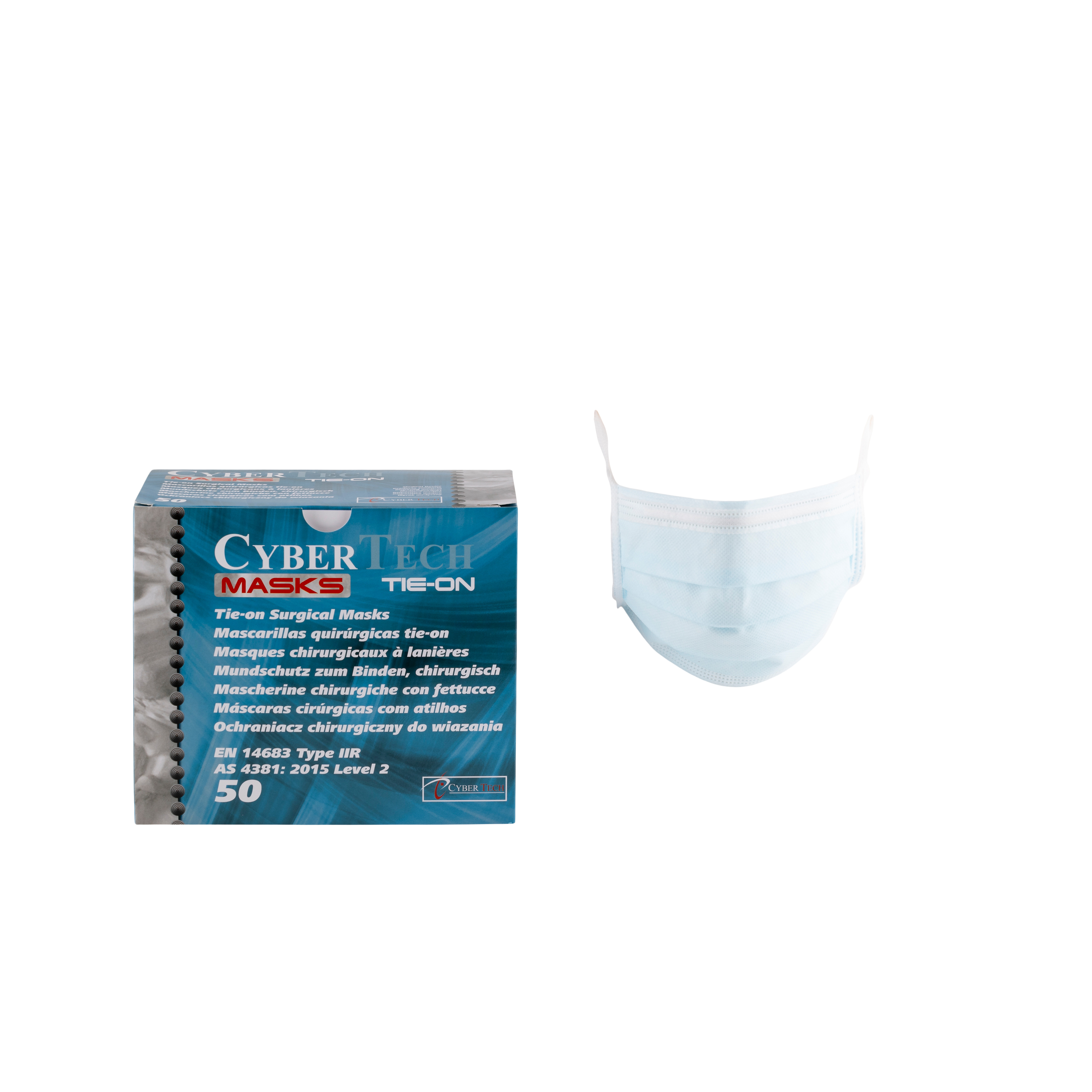 Cyber Face Mask Tie On IIR Blue 50pk