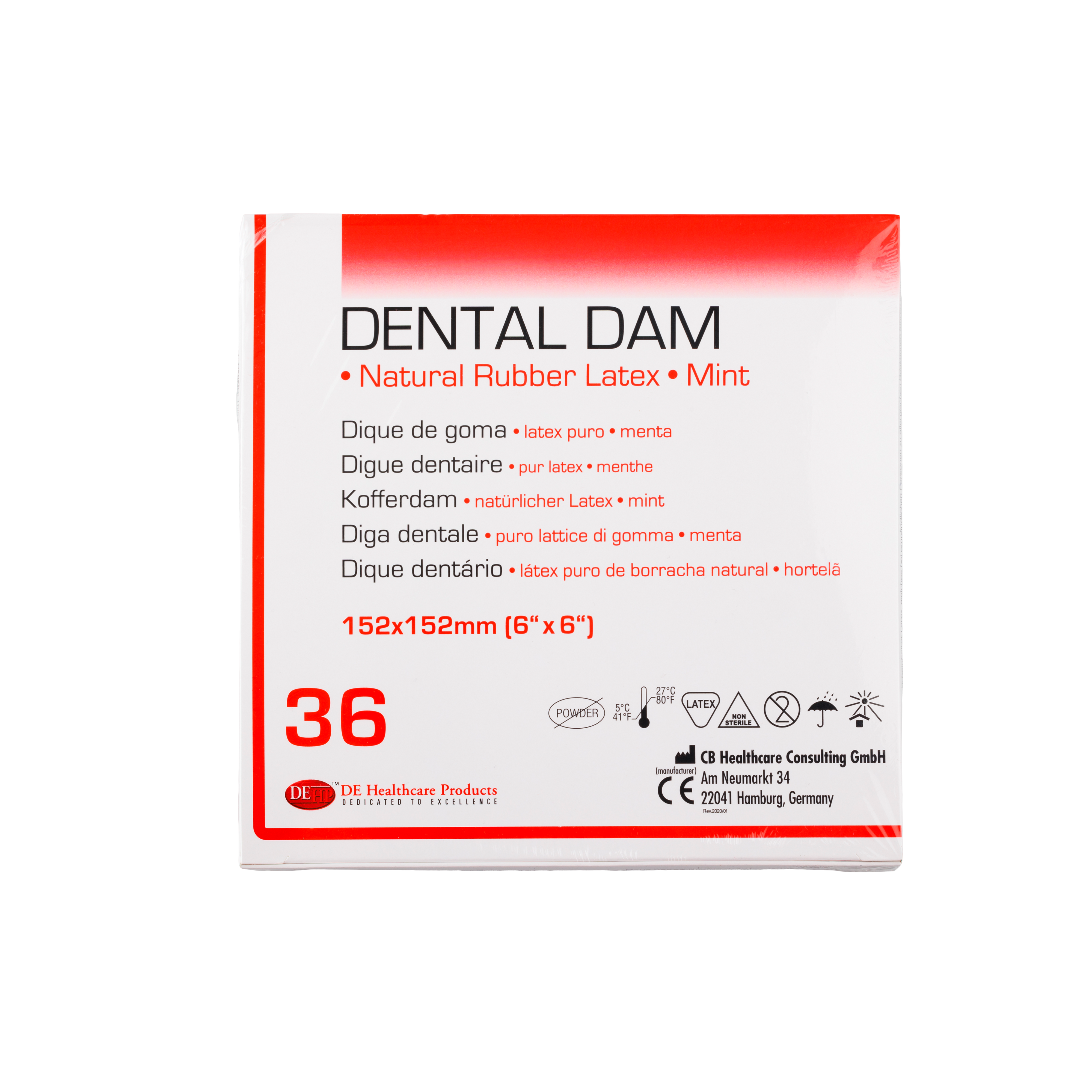 DEHP Rubber Dam Medium Green 15x15cm 36pk