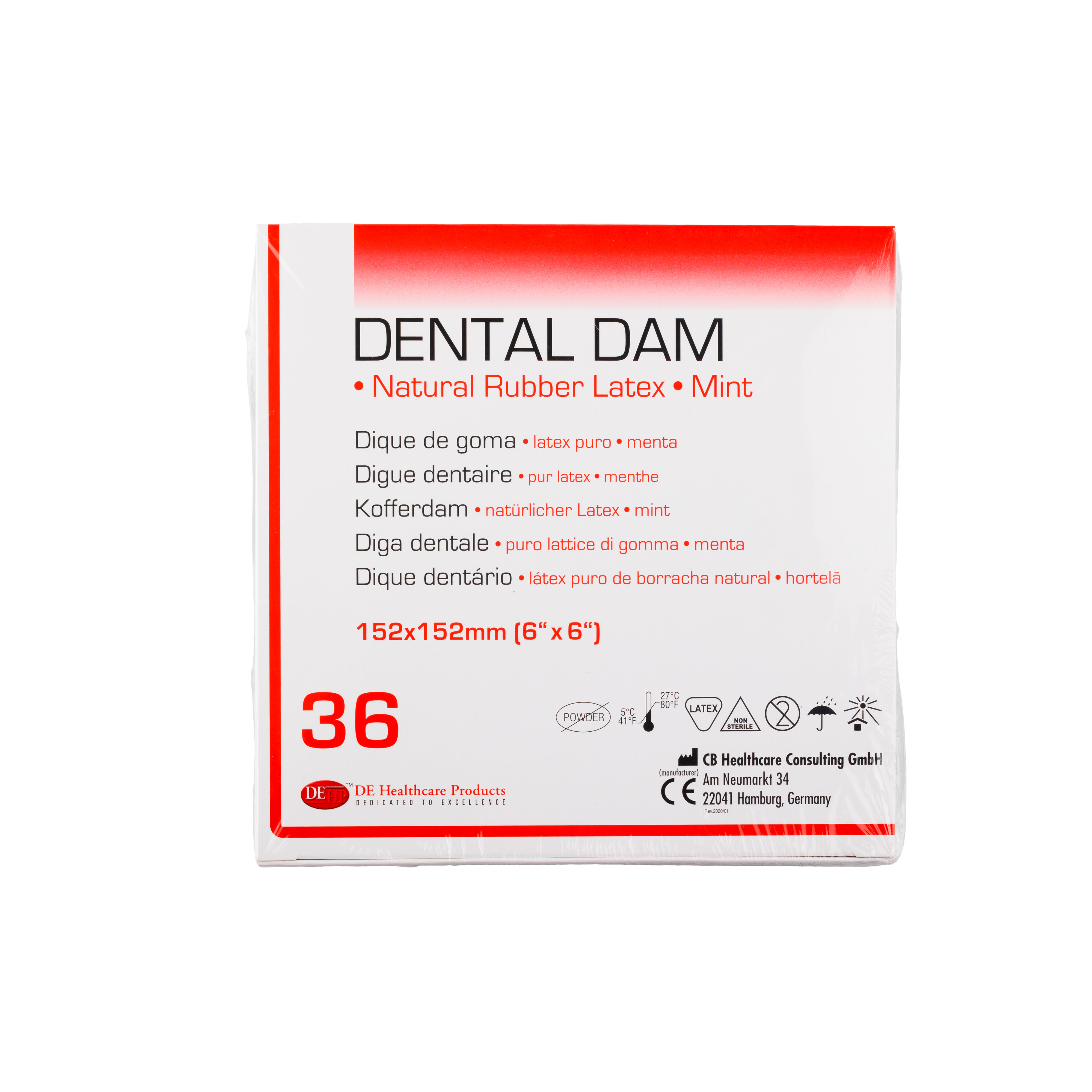 DEHP Rubber Dam Heavy Green 15x15cm 36pk