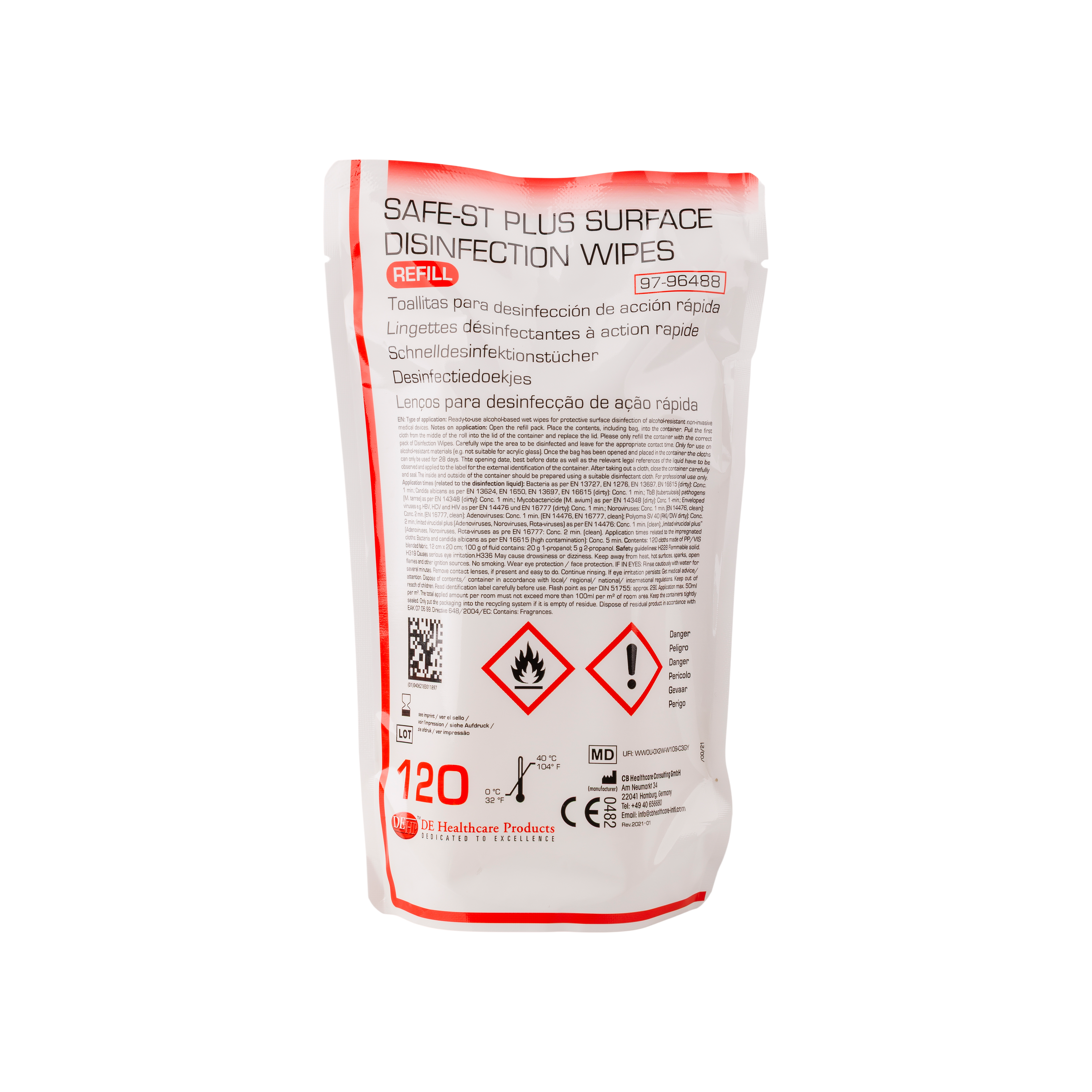 DEHP Safe-ST Plus Surface Alcohol Wipes Refill 120pk IIA