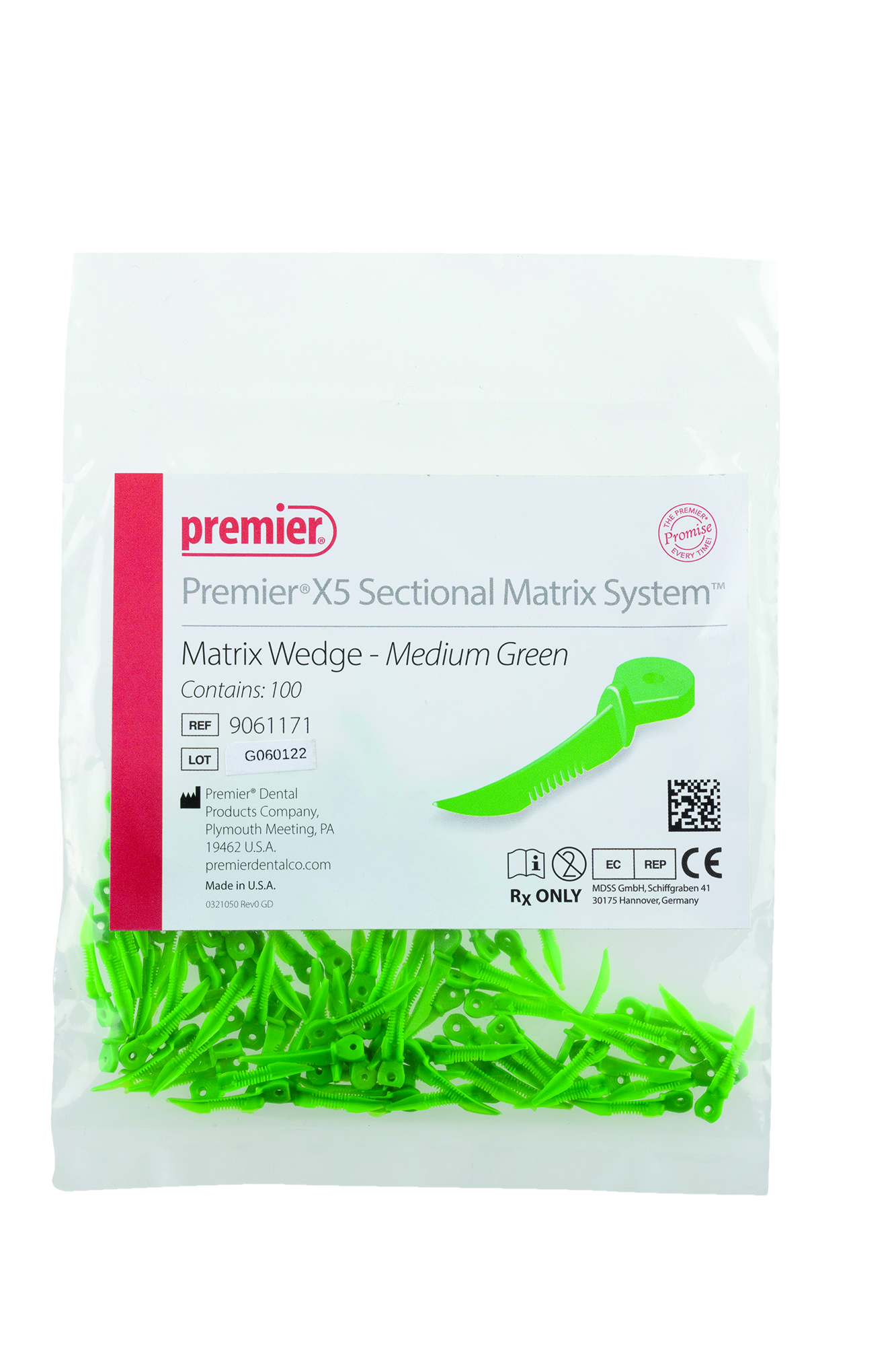 Premier Dental X5 Wedge Medium Green 100pk KX227383 Kent Express