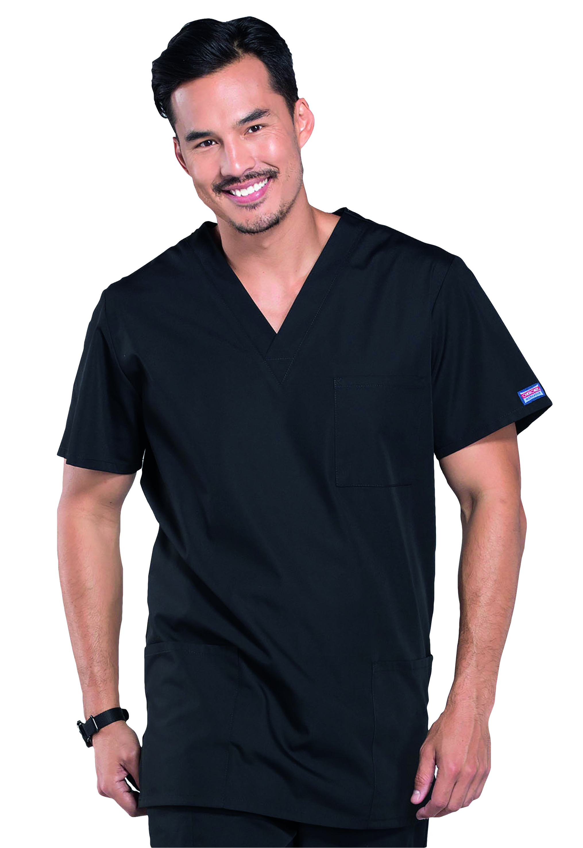 Cherokee 4876 Unisex Three-Pocket Scrub Top Black XS