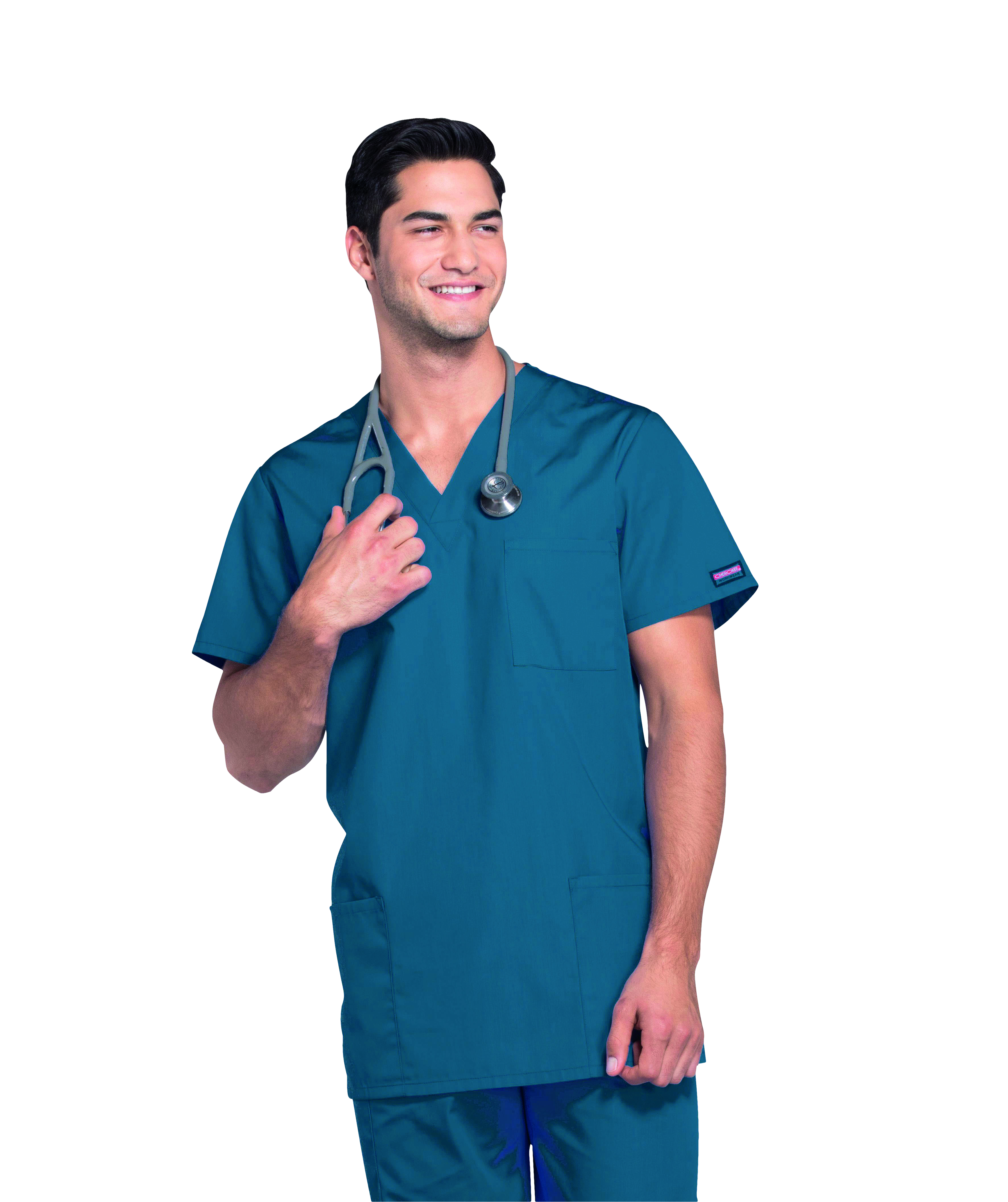 Cherokee 4876 Unisex Three-Pocket Scrub Top Caribbean Blue XS
