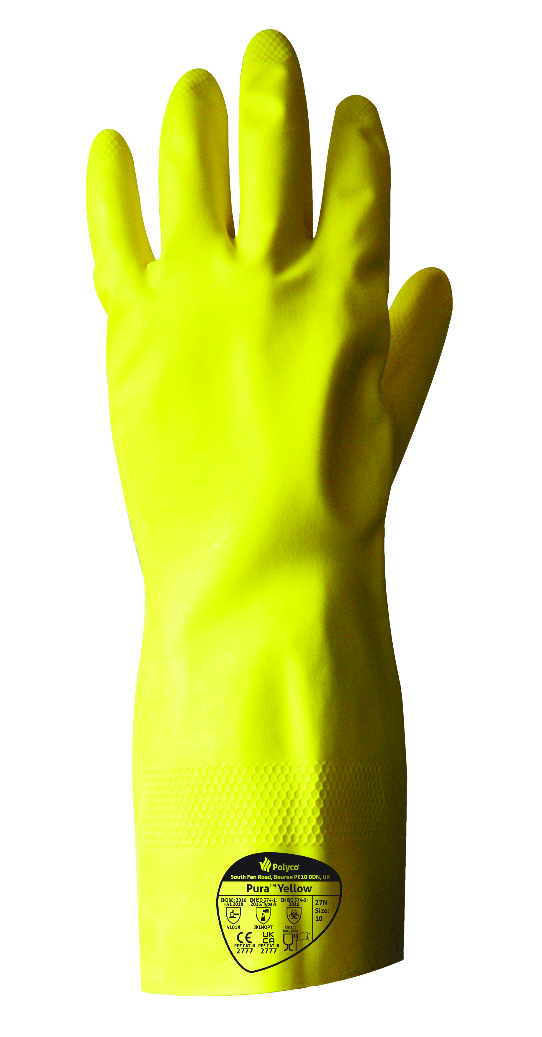 Pura Nitrile Flock Lined Gloves Yellow Size 8 Medium Pair