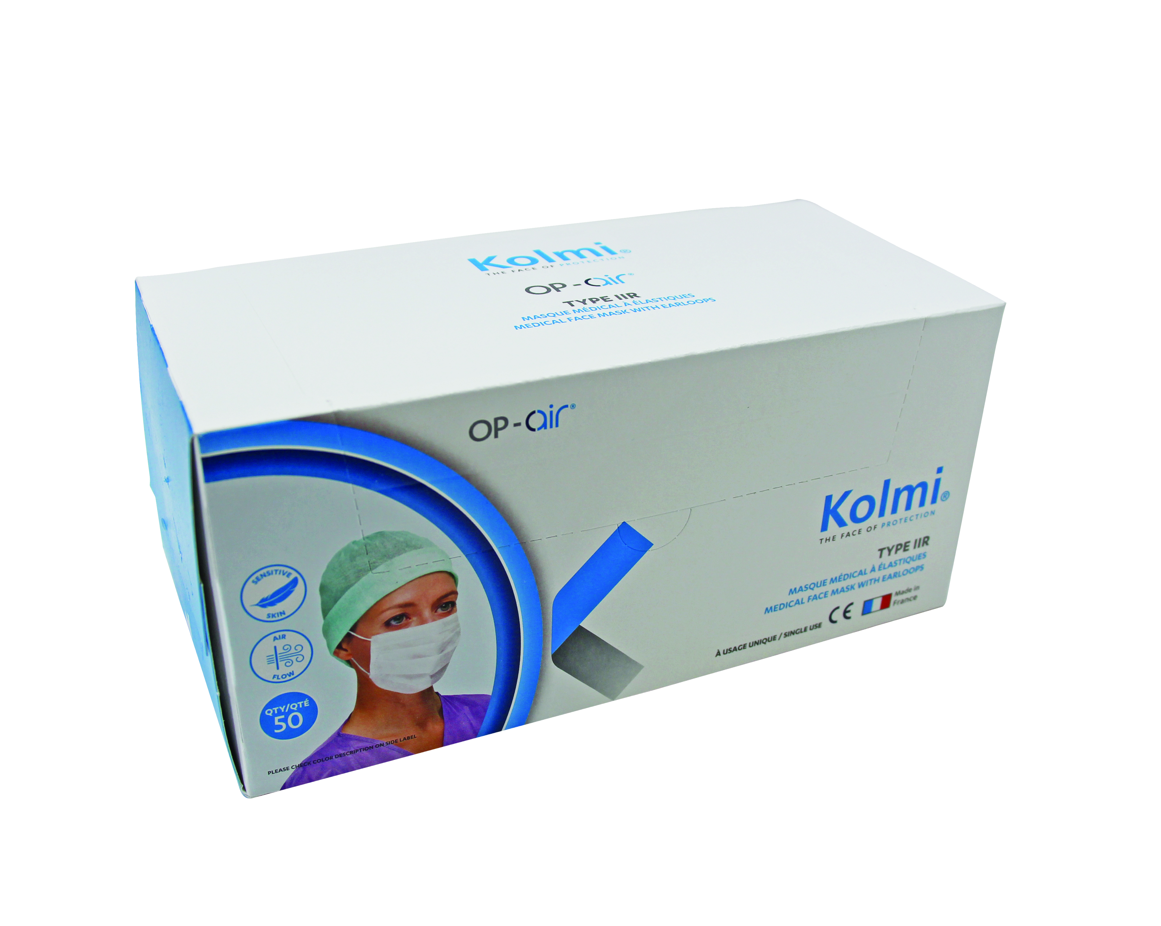 Op-Air Mask Earloop Splash Resistant IIR Blue 50pk