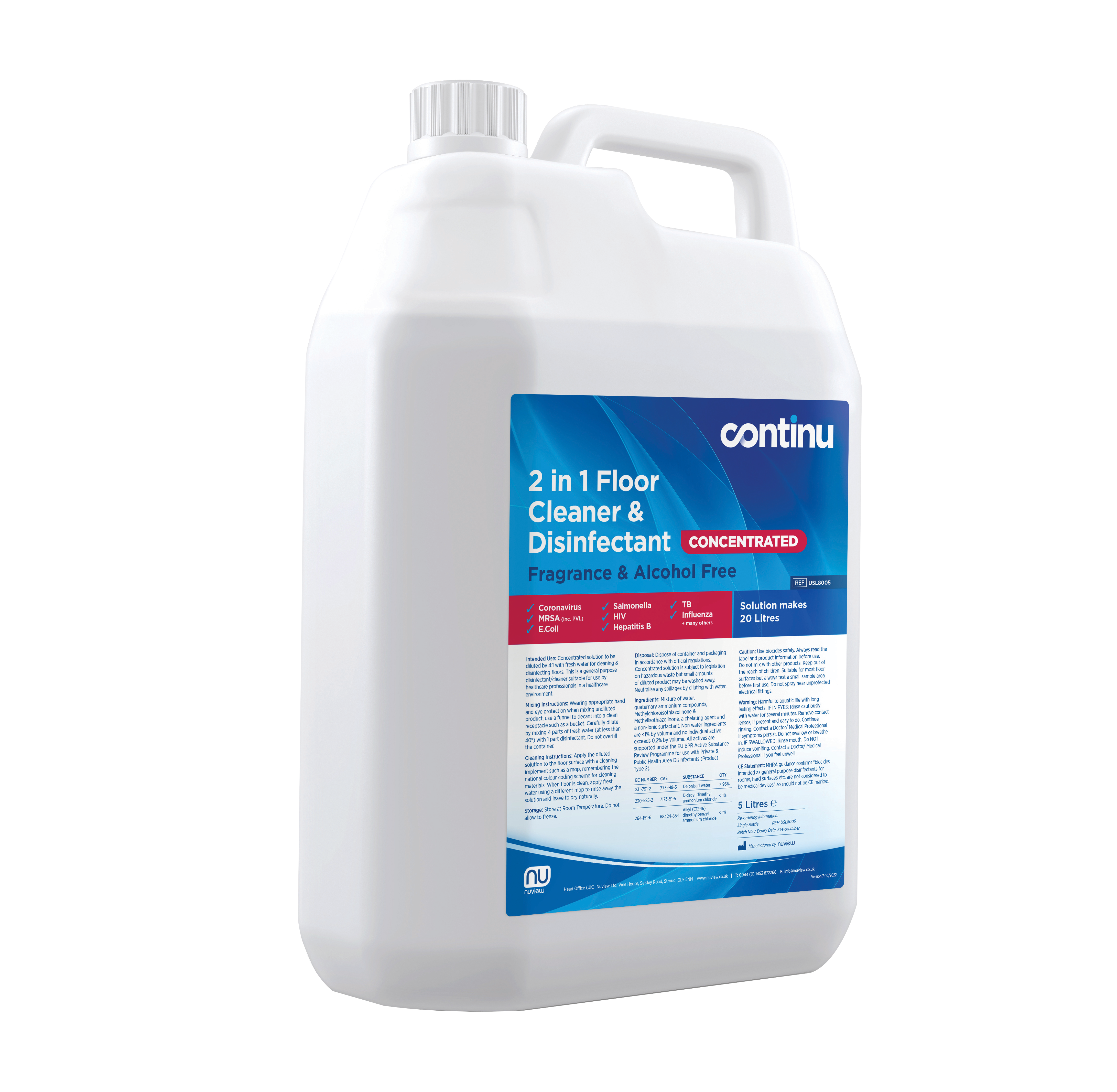 Continu 2 in 1 Floor Cleaner and Disinfectant 5L