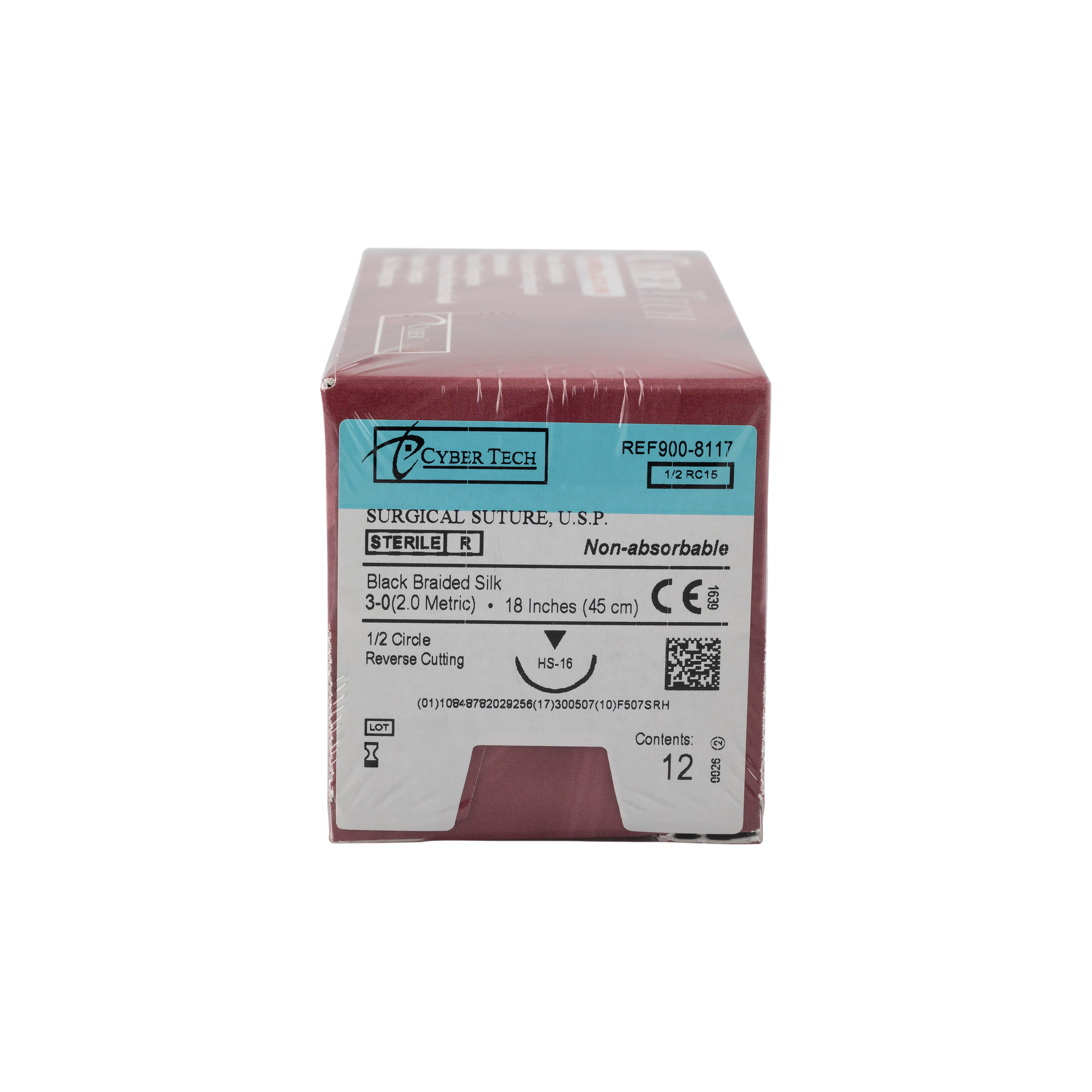 Cyber Sutures Silk Black 1/2 RC15 3-0 45cm 12pk