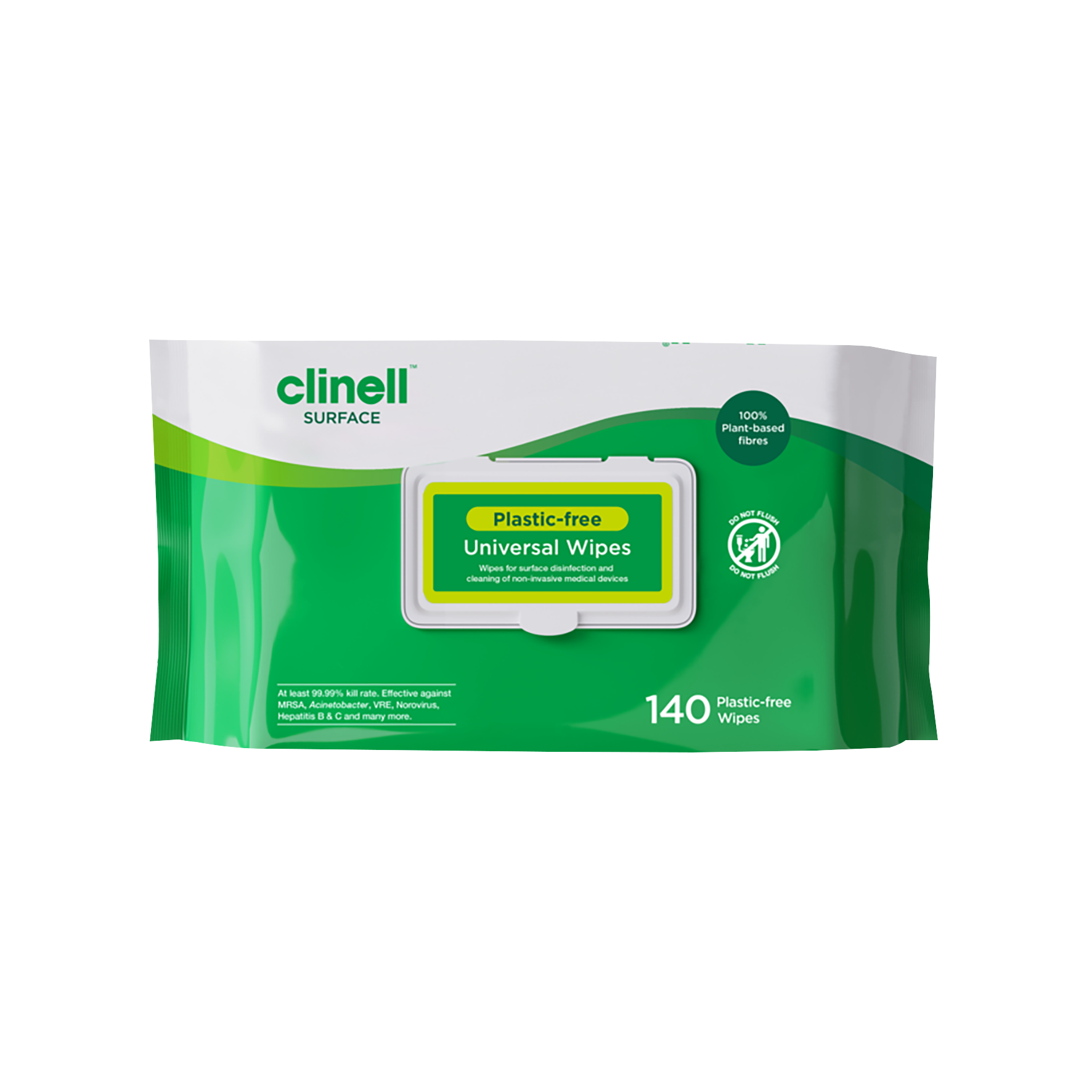 Clinell Universal Surface Cleaning & Disinfectant Wipes Plastic-Free 140pk