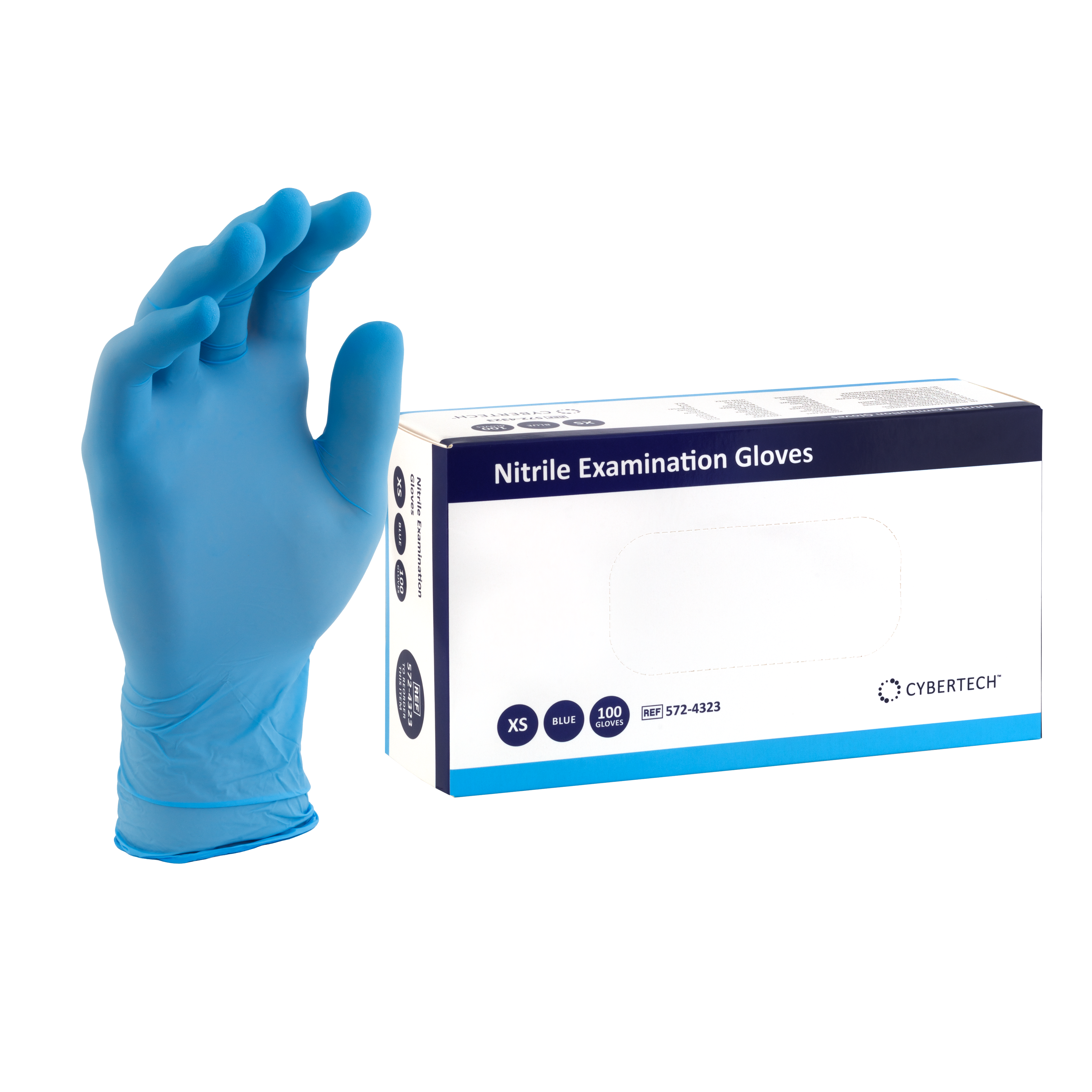 Cyber Gloves Blue Nitrile Powder-Free Textured X-Small 100pk