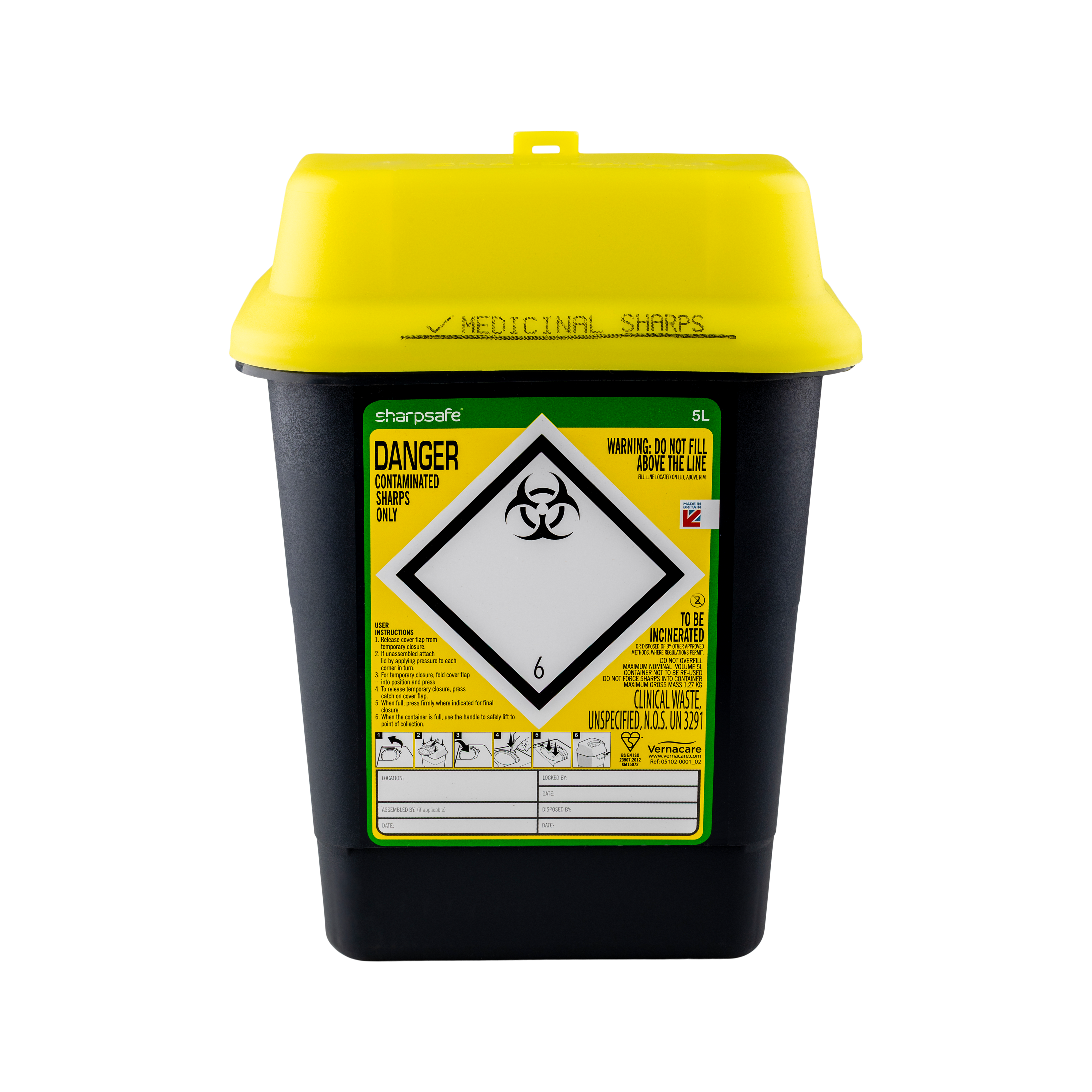 Sharpsafe Medium Sharps Bin Dual Protect Yellow 5L