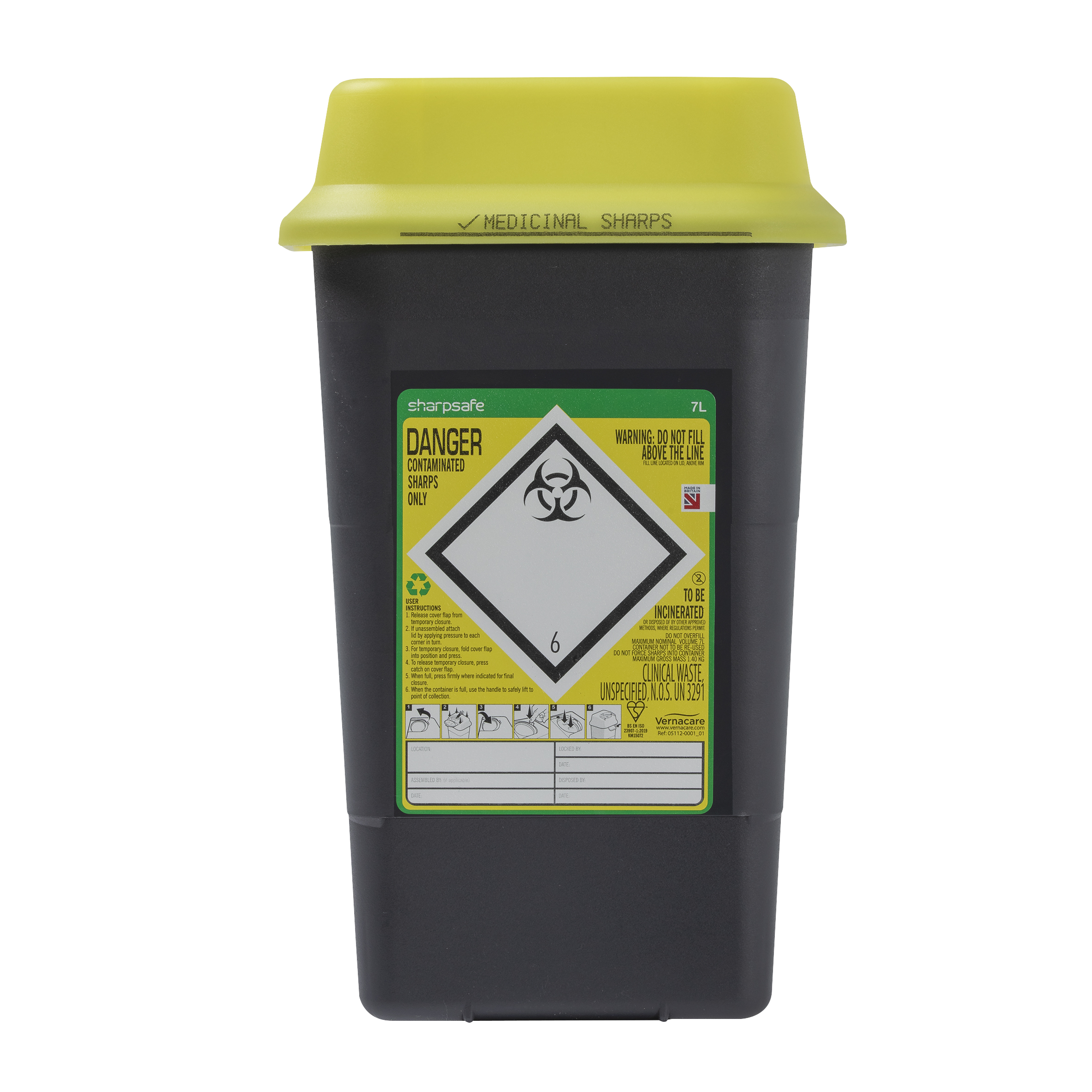 Sharpsafe Medium Sharps Bin Dual Protect Yellow 7L