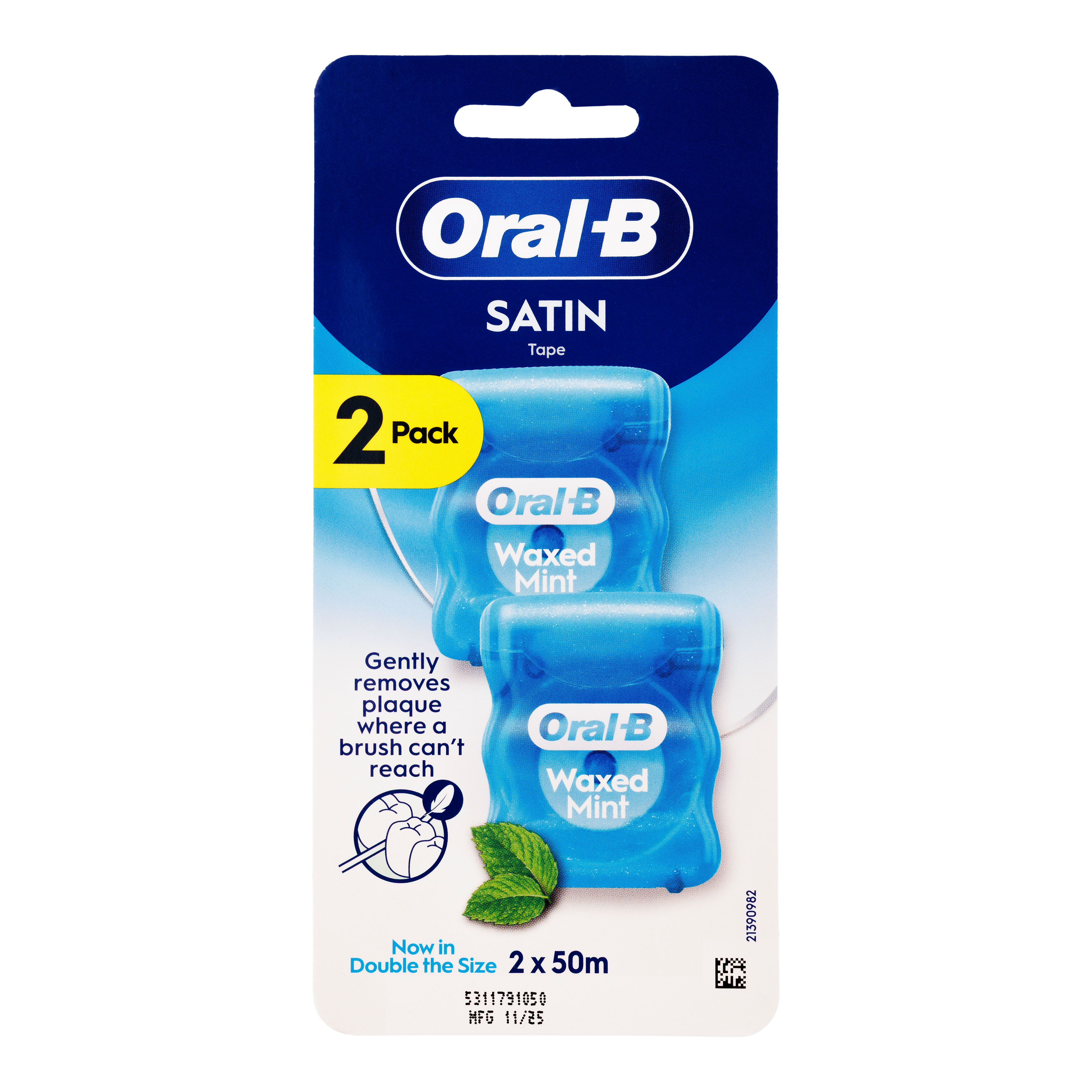 Oral-B Complete Satin Tape Dental Floss Mint 50m 2pk